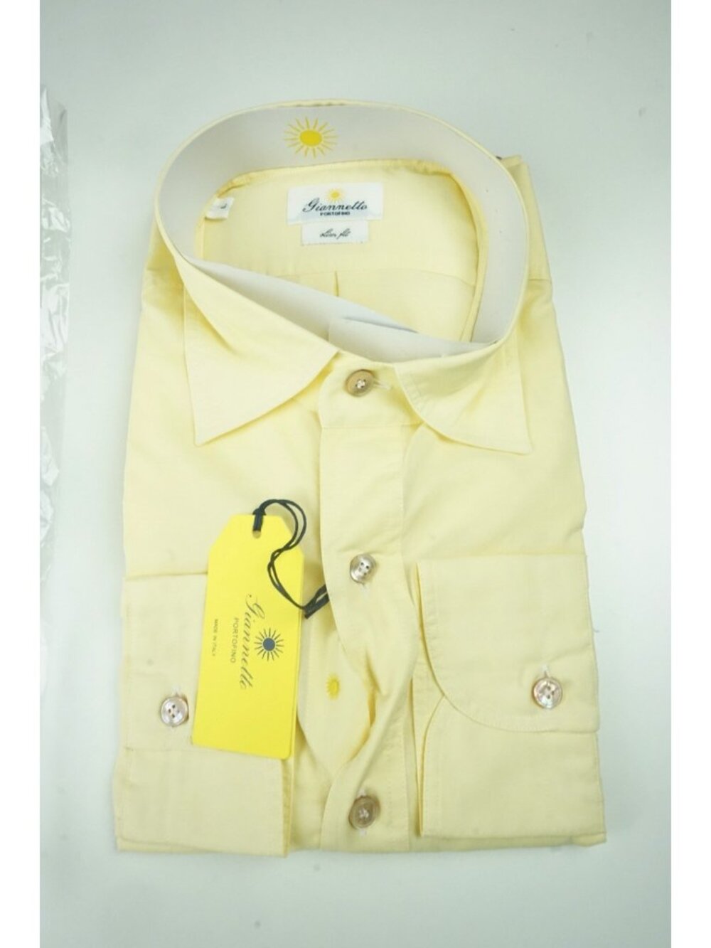 Giannetto Portobello Pale Yellow Cotton Button Up Shirt L NEW